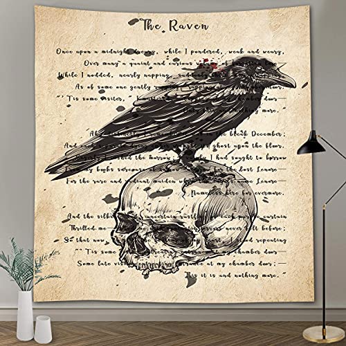 The Raven Tapestry Gothic Skull and Raven Dictionary Tapestry