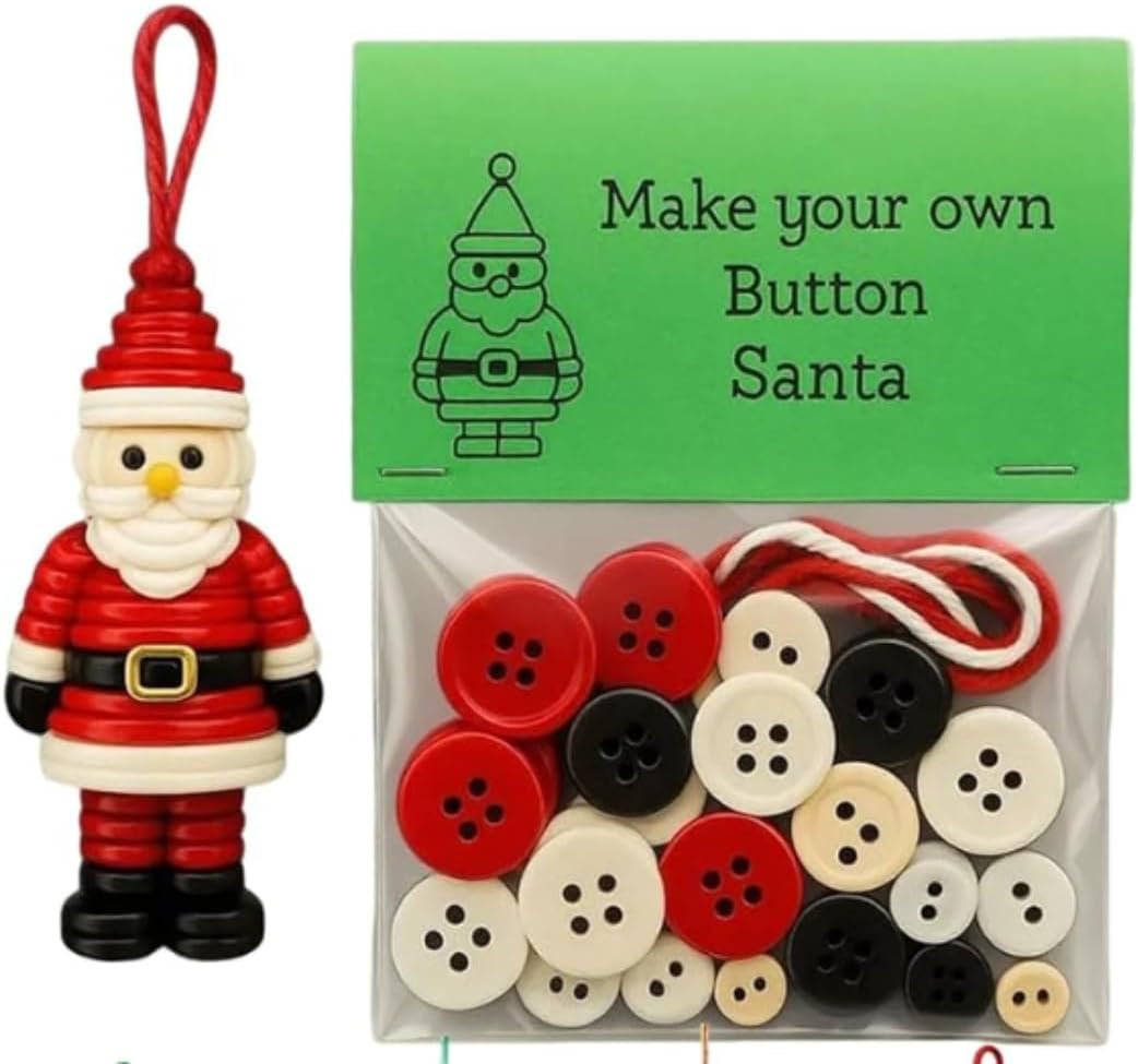 DIY Christmas Button Ornament Making Set - Snowman/Santa/Angel, Fun Holiday Craft Kit for All Ages, Ideal Xmas Tree Hanging Decor & Festive Gifts (6pcs-B)