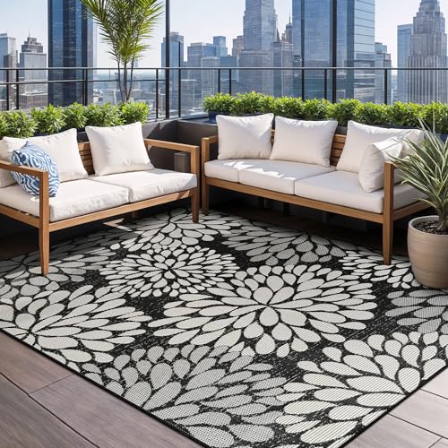 Outdoor Rug 6x9 Modern Exotic Tropical Leaf Area Rugs for Indoor and Outdoor Patio Deck Porch Garden Water Resistant Washable Outside Carpet (58.5 Sq Ft)