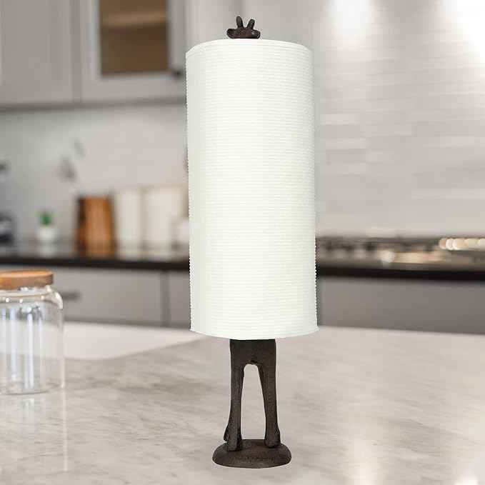 WallCharmers Rustic Paper Towel Holder, Metal Toilet or Kitchen Paper Holder for Floor or Countertop, Rustic Giraffe
