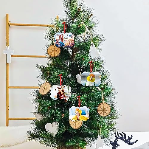 4 Pack Personalized Christmas Ornaments 2025 Wood Custom Photo Text Hanging Ornament for Christmas Tree Decorations (4 Count)