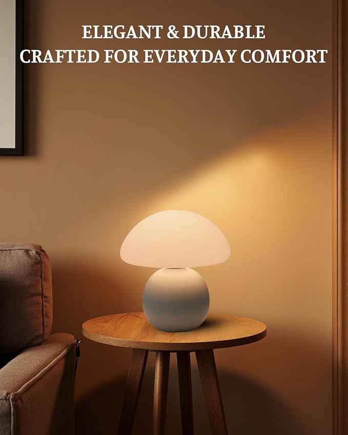 Mushroom Lamp Table Lamp for Bedroom,Desk Bedside Small Lamps for Living Room Night Stands,Mushroom Decor Cute Mini Modern Mid Century Lamps,Unique Aesthetic Home Living Room Decor(White)