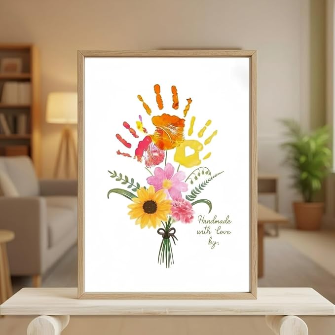Physkoa Handprint Flower Kit with Frame – Kids Gifts for Mom or Grandma – DIY Family Keepsake Craft, Mother Daughter Activity, Birthday Present for Mom,Nana
