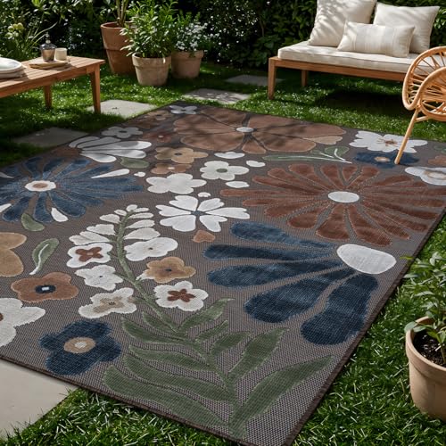 Outdoor Rug 8x10 Modern Floral Tropical Area Rugs for Outdoor and Indoor Patio Easy to Clean Non Shedding Living Room Porch Garden Washable Outside Carpet (80 Sq Ft)