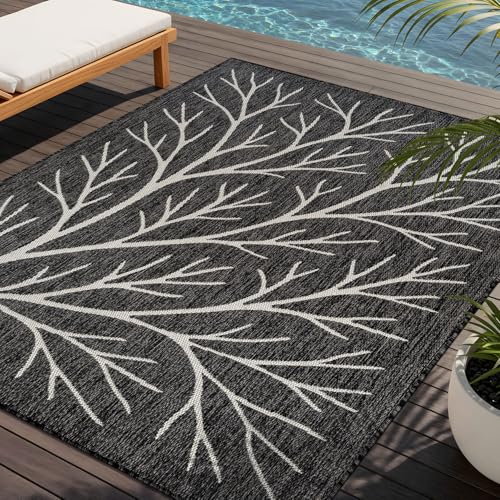 Washable Indoor Outdoor Rug 5x7 Modern Area Rugs Branch Pattern Non Shedding Waterproof Easy Clean Patio Deck Porch Living Room Bedroom Garden RV (35 Sq Ft)