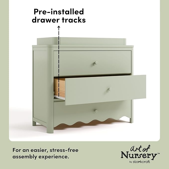 Storkcraft Casablanca 3 Drawer Chest with Removable Changing Topper (Sage) – GREENGUARD Gold Certified Wood Dresser for Baby & Kids, Interlocking Drawer System for Safety