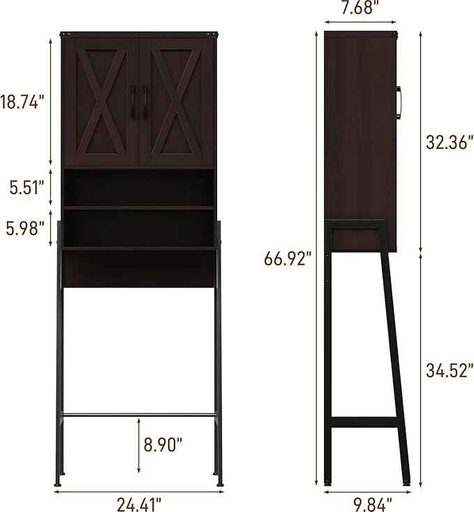 Vabches Over The Toilet Storage Cabinet, Farmhouse Over Toilet Storage Cabinet, Metal Frame with Barn Doors, Home Space-Saving Toilet Rack for Bathroom, Toilet, Laundry Room