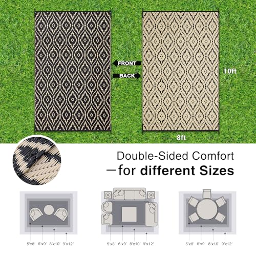 Outdoor Rug 8x10 ft Waterproof Reversible Floral Mat
