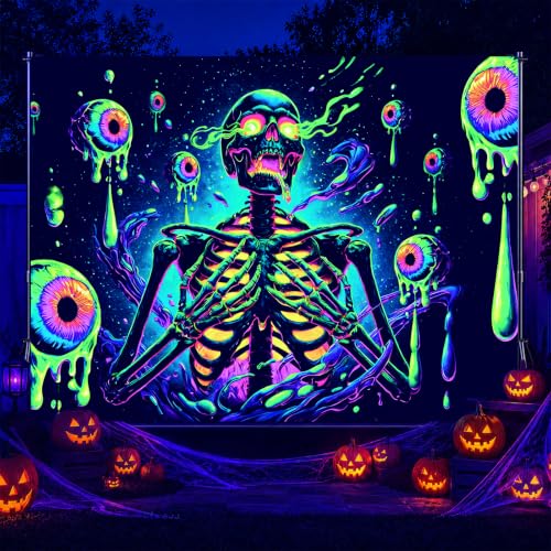 Skull Tapestry Blacklight Tapestry 78x59 Inch UV Wall Hanging