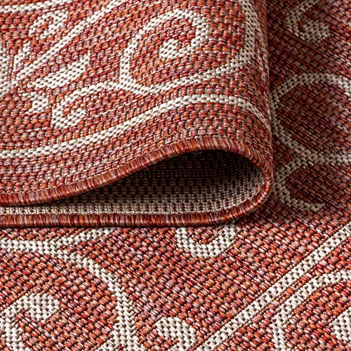 Vintage Filigree Indoor Outdoor Octagon Area Rug 5 Ft Red