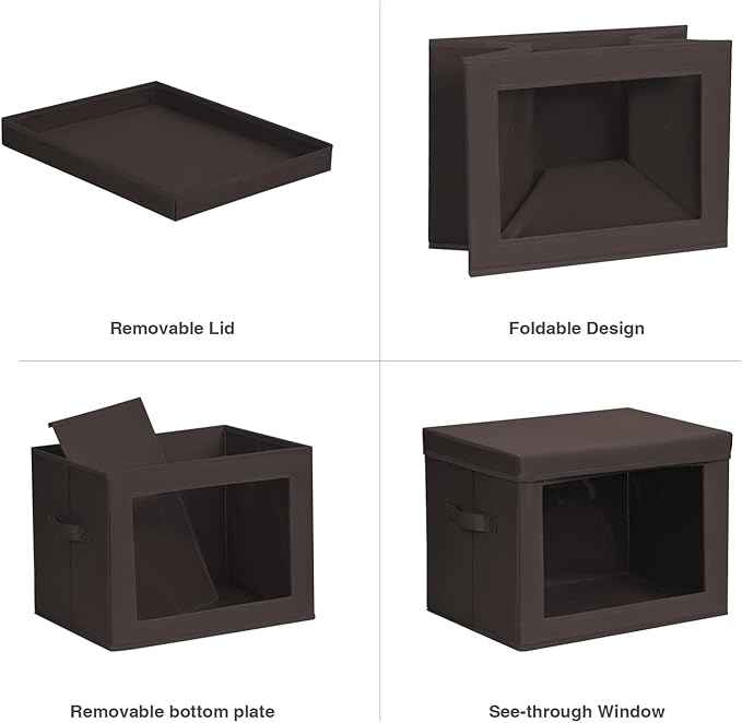Stackable Storage Bins with Lids - Large Decorative Basket with Lids, Fabric Foldable Closet Organizer Bins, Shelf Organizer for Living Room, Dorm, 5 Pack, Brown