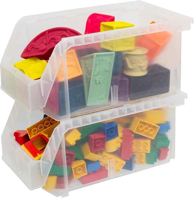 Plastic Containers for Organizing and Storage Bins for Closet, Kitchen, Office, Garage or Pantry Organization, Stackable Bins, Large (14.8" x 8" x 7"), 6-Pack, Clear