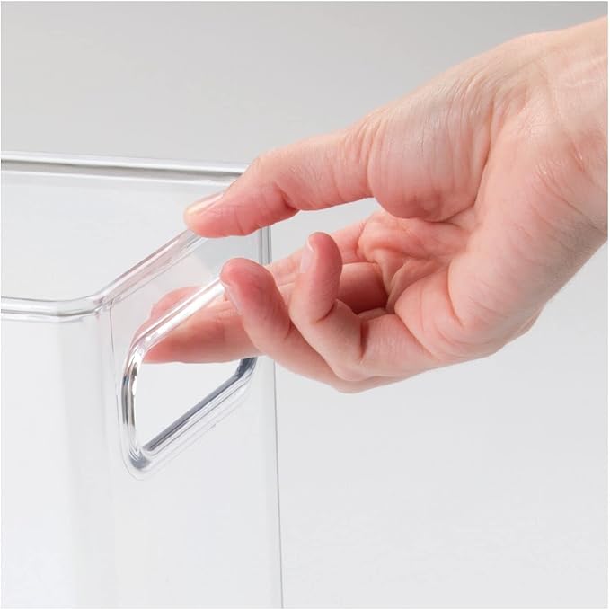 mDesign Tall Modern Stackable Plastic Storage Organizer Bin Basket with Handles for Bathroom Vanity Organization - Shelf, Cubby, Cabinet, or Closet Organizing Decor - Ligne Collection - 8 Pack - Clear