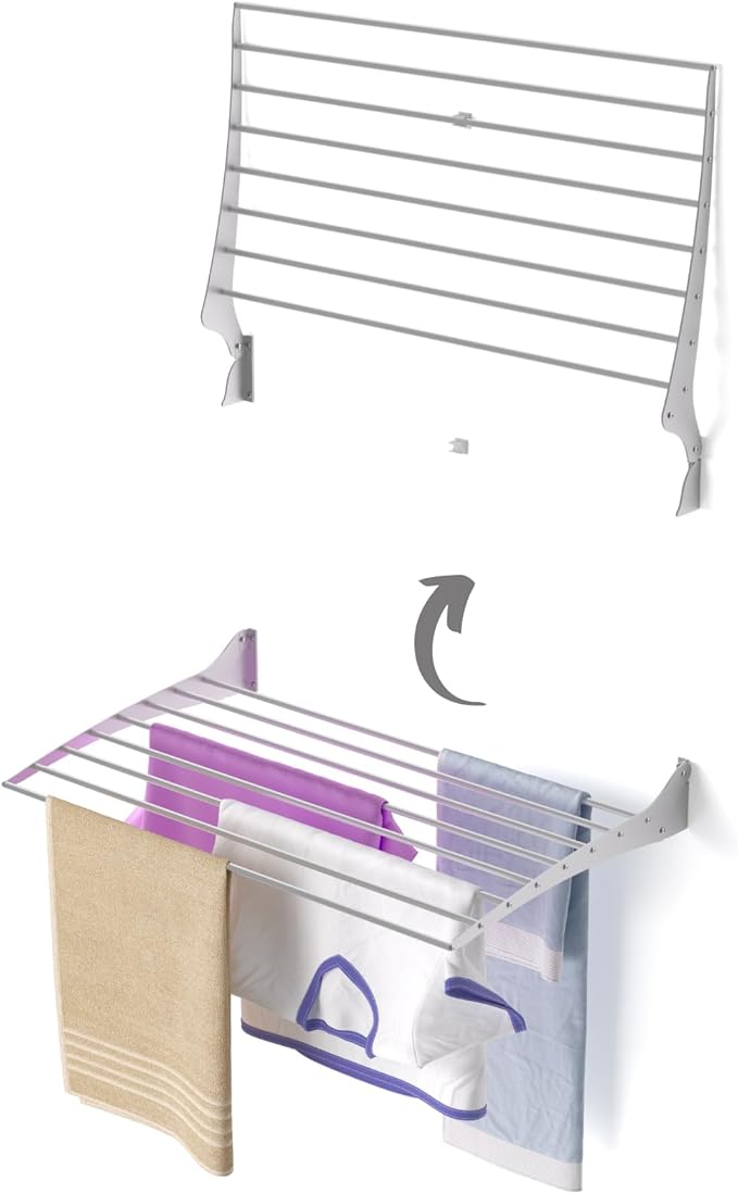 foxydry Fold, Wall-Mounted Clothes Drying Rack, Vertical Folding Indoor Outdoor Clothes line in Aluminium Steel (80 cm)