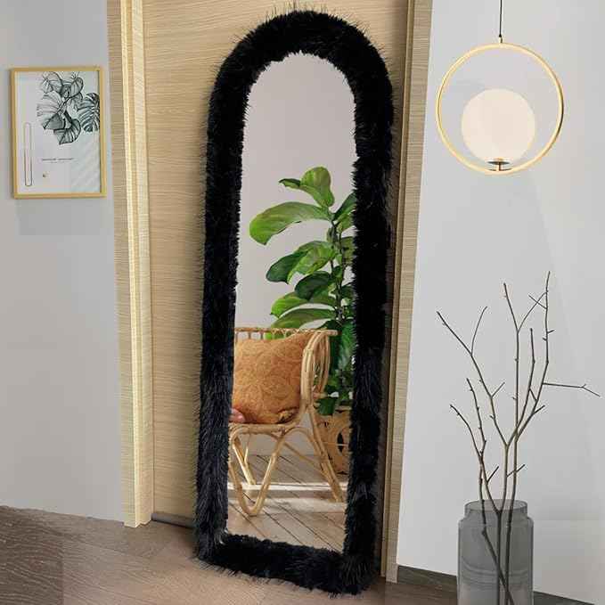 Fluffy Mirror Cover - 59"x16" Full Length Stretch Universal Ultra Soft Non-Slip Cover Warm Home Decor for Bedroom Cloakroom (White-Without Mirror, Suitable for 59"×16")
