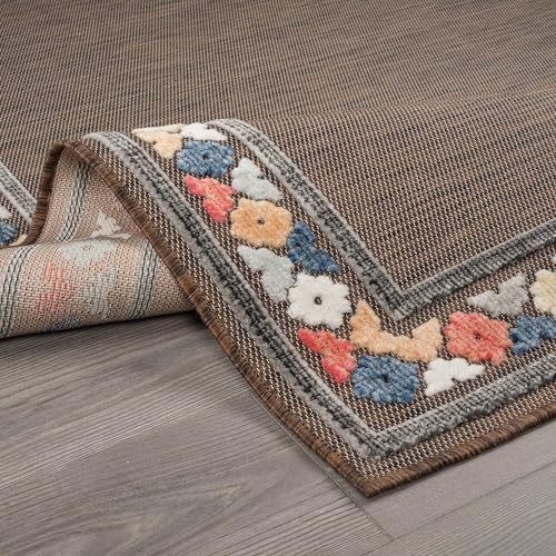 Outdoor Rug 9x12 Modern Bordered Large Area Rugs for Indoor and Outdoor Patio Easy to Clean Non Shedding Living Room Porch Garden Washable Outside Carpet