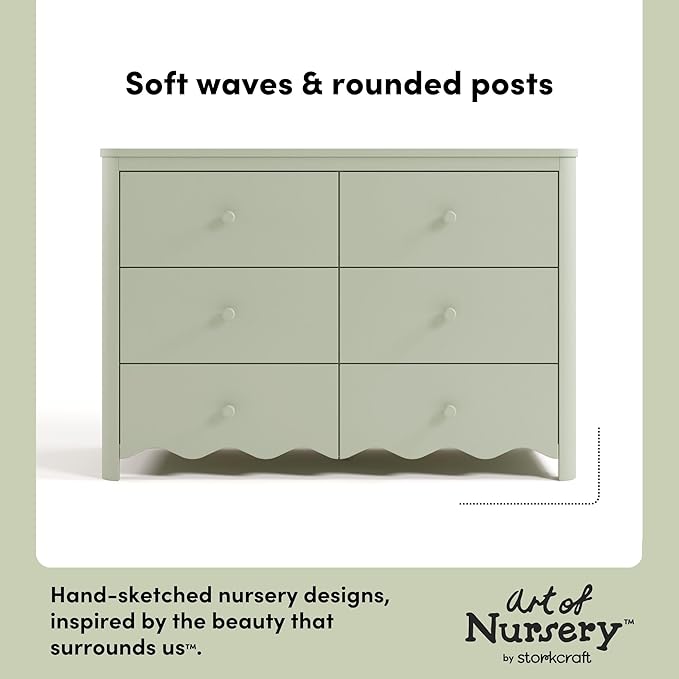 Storkcraft Casablanca 6 Drawer Dresser (Sage) – GREENGUARD Gold Certified, Nursery & Kids' Bedroom with Spacious Storage, Safety Interlocking Drawer System, Easy Assembly with Pre-Installed Tracks