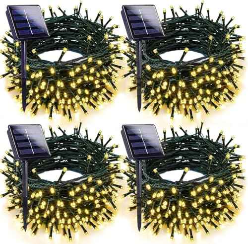 Solar Christmas Lights Outdoor 4 Pack 132FT 400LED String Lights Warm White (4 Count)
