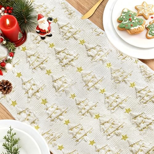 Christmas Table Runner Christmas Trees Beige Soft Plush Faux Fur 13x72 Inch (6.5 Sq Ft)