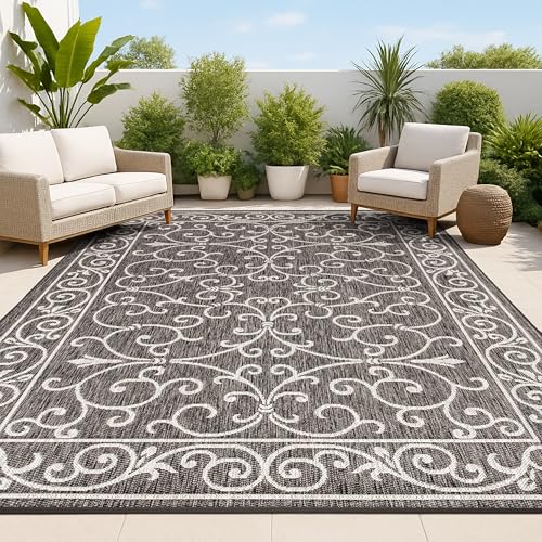 Vintage Filigree Indoor Outdoor Area Rug 3X5 Black