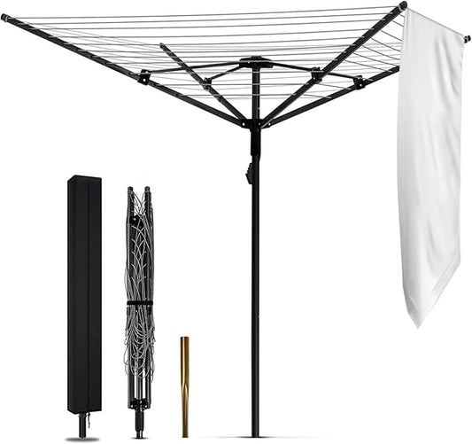 Umbrella Clothesline Outdoor,165 Feet Heavy Duty Outdoor Clothesline for Backyard 12 Lines 4 Arms, Adjustable Height Foldable Retracting Collapsible Clothes Drying Rack for Backyard