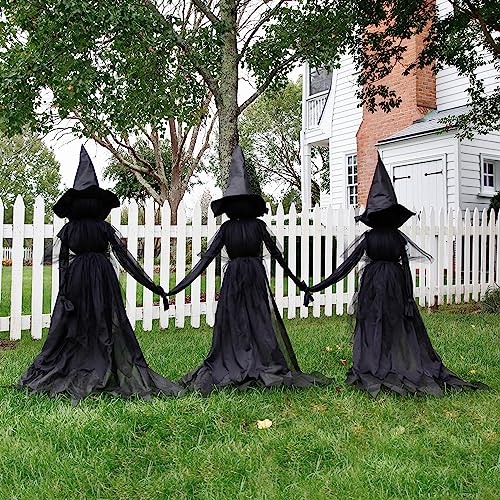 Evergreen Set of 3 LED Black Halloween Witches with Hats Stakes (Black Witch, Set of 3)
