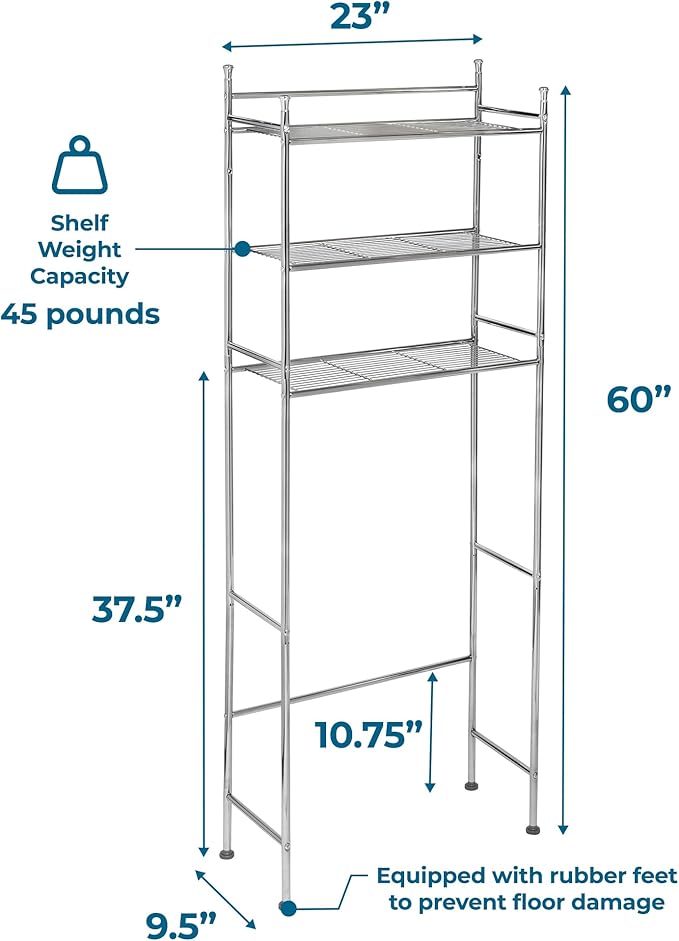 Honey-Can-Do BTH-05079 3-Tier Metal Bathroom Shelf Space Saver, 9.45 x 22.83 x 59.84, Chrome