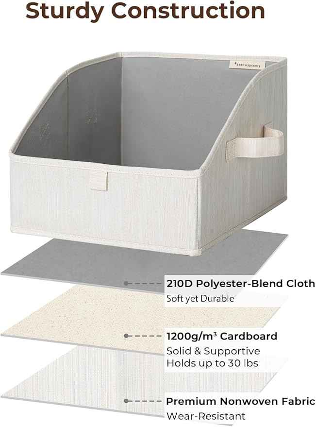 StorageWorks Closet Storage Bins, Trapezoid Organizer Box for Shelves, Fabric Clothes Bin, Foldable Organizing Baskets with Handles, Small, 3-Pack, Mixing of Beige, White & Ivory