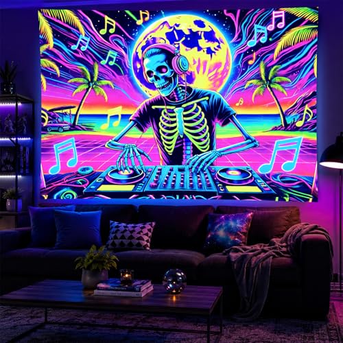 Halloween UV Tapestry DJ Skeleton Backdrop 78 x 59 Inch