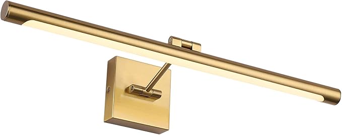 LED Picture Light Fixtures 24.4 Inches, Full Metal Artwork Wall Lamp with Single Swing Arm, 14W (70W Eqv.), Hardwired Connection, Non-Dimmable, 3000K Warm White, CRI80+, Golden-Like Brass Finish