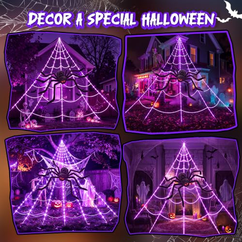 Halloween Spider Web Lights Decorations with 78'' Giant Spider
