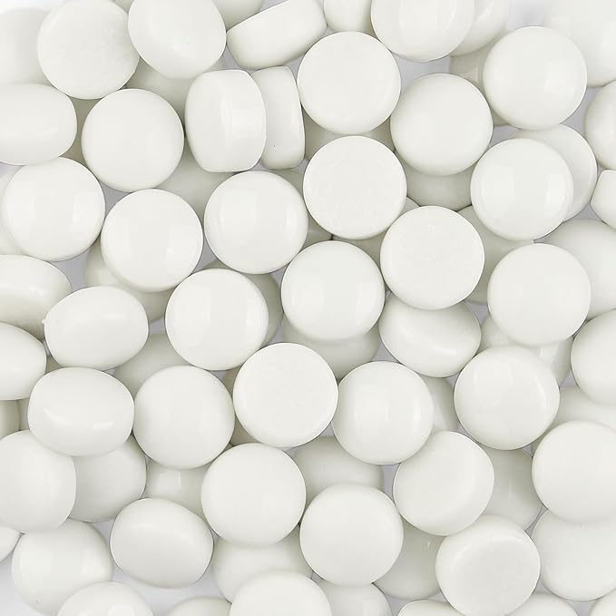 Artspac Glass Mosaic Tiles for Crafts Bulk,150g Round Mosaic Glass Pieces,White Mosaic Tiles for DIY Garden Crafts Supplies, Crafts Ornaments