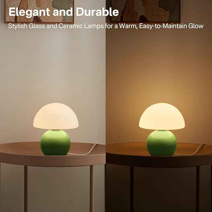 Mushroom Lamp Table Lamp for Bedroom,Desk Bedside Small Lamps for Living Room Night Stands,Mushroom Decor Cute Mini Modern Mid Century Lamps,Unique Aesthetic Home Living Room Decor(Green)