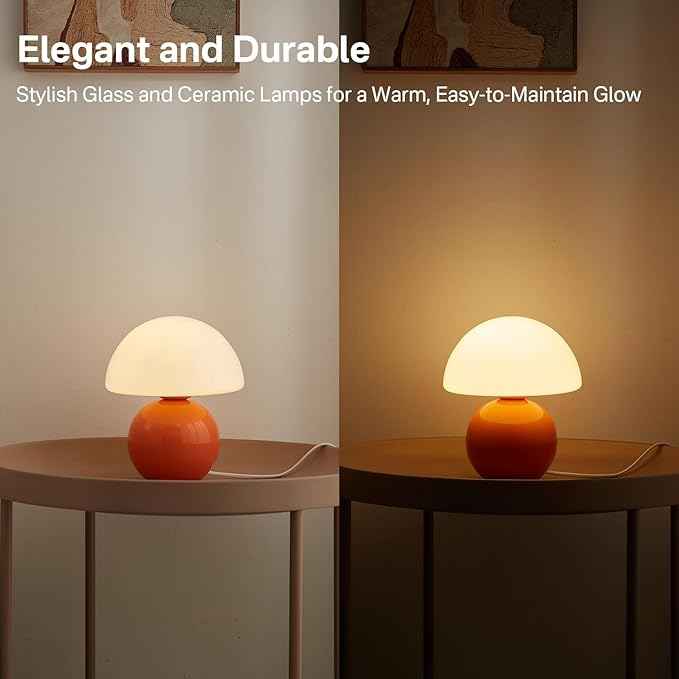 Mushroom Lamp Table Lamp for Bedroom,Desk Bedside Small Lamps for Living Room Night Stands,Mushroom Decor Cute Mini Modern Mid Century Lamps,Unique Aesthetic Home Living Room Decor(Orange)