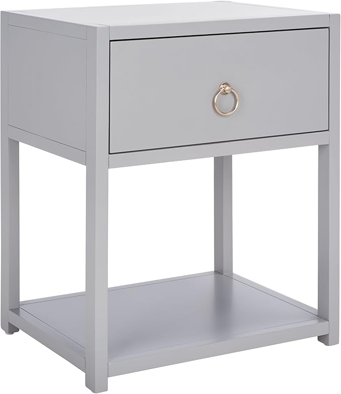 SAFAVIEH Home Collection – Yudi Grey Nightstand with Drawer & Shelf, Contemporary Accent Storage Table, Fully Assembled (NST9201D)