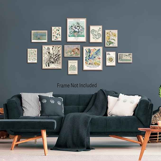 liflikwall 24 PCS Posters for Room Aesthetic，Matisse Wall Art Exhibition Posters，Vintage Eclectic Wall Art Decor, Boho Colorful Botanical Floral Dorm Gallery Home Decor(with Beige Frame)