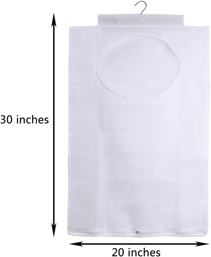 ALYER Breathable Mesh Laundry Hamper,Foldable Hanging Closet Storage Basket,Portable Space Saving Dirty Clothes Bag (White)
