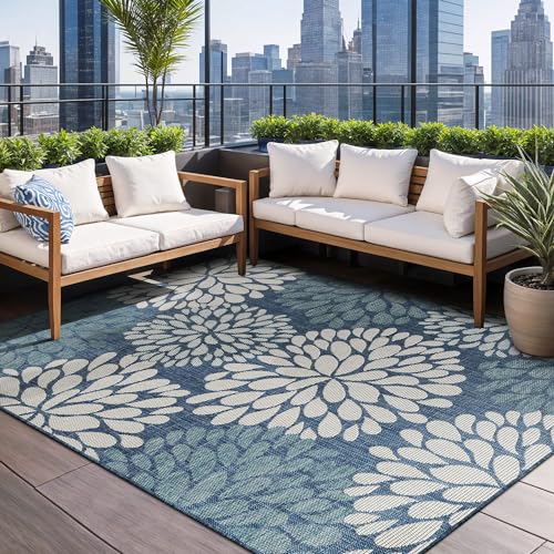 Outdoor Rug 8x10 Modern Exotic Tropical Leaf Area Rugs for Indoor and Outdoor Patio Deck Porch Garden Water Resistant Washable Outside Carpet