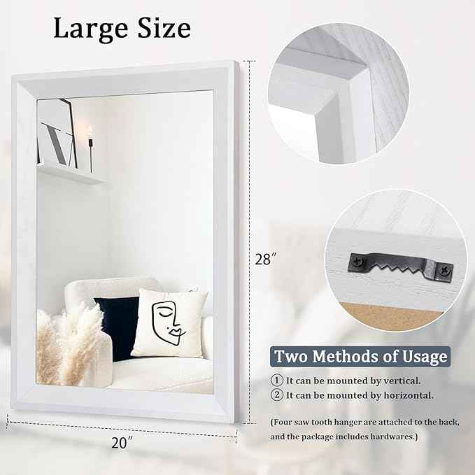 AAZZKANG Rectangular Wall Mirror Decorative Wood Framed Mirrors Large 28"x20" for Farmhouse Bedroom Bathroom Living Room Entryway Hanging Home Decor