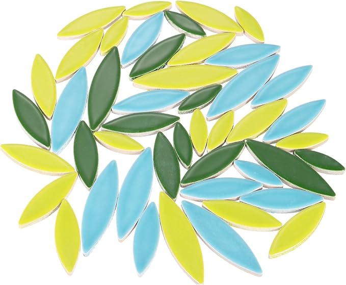 uxcell Ceramic Mosaic Tile, About 200g Teardrop Leaf Tile Mosaic Block for Handicrafts Artwork, Yellow/Blue/Green