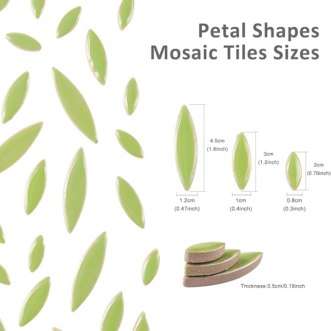 Artspac Green Petal Ceramic Mosaic Tiles for Crafts, 200g Flower Tiles Mosaic Pieces for Mosaic Craft Supplies,Garden Art Decor