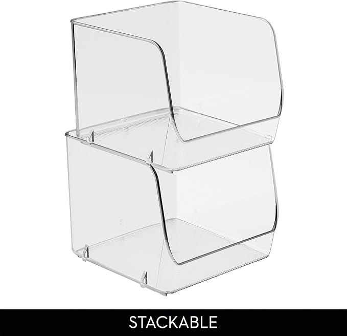 iDesign Stackable Open-Front Storage Bins for Kitchen and Pantry Organization - Set of 6 - Clear - Plastic
