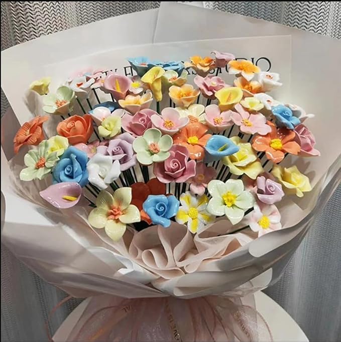 10 PCS 3D Flower Ceramics Mosaic Tiles,DIY Making Creative Ceramic Mosaic Tiles for DIY Craft Plates Flowerpots Vases Cups Mosaic Making Supplies (3D Blue Flower)