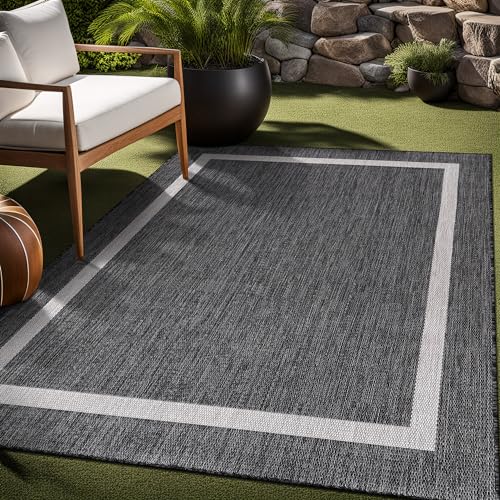 Bordered Outdoor Rug 10x14 Washable Outside Carpet for Indoor Patio Porch Waterproof Easy Cleaning Non Shedding Area Rugs Gray 10 x 14