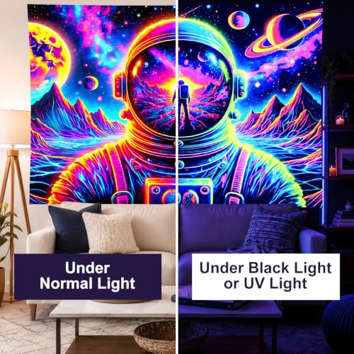 Blacklight Tapestry Space Astronaut UV Backdrop 78 x 59 Inch