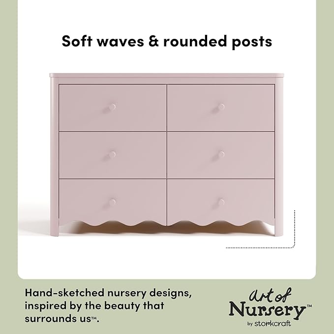 Storkcraft Casablanca 6 Drawer Dresser (Blush) – GREENGUARD Gold Certified, Nursery & Kids' Bedroom with Spacious Storage, Safety Interlocking Drawer System, Easy Assembly with Pre-Installed Tracks
