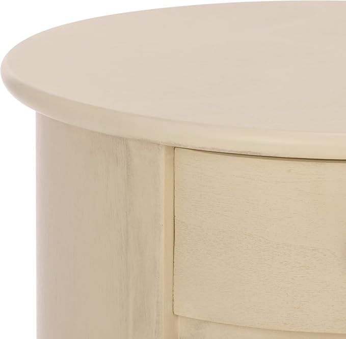 SAFAVIEH Home Collection – Tabitha Sand Accent Table, Round Swivel Side Table with 1 Drawer & Interior Cabinet Storage, Classic Pedestal Design, Fully Assembled (AMH5712G)