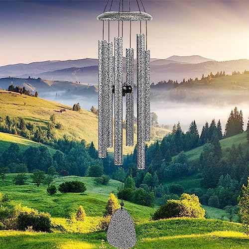 Wind-Chimes-Outdoor-Deep-Tone, Large Soothing Melodic Tones Windchimes, Wind Chimes for Outside, Memorial Wind Chime Best Gift for Mom Women Grandma Neighbors(32" Silver Coated Aluminum)