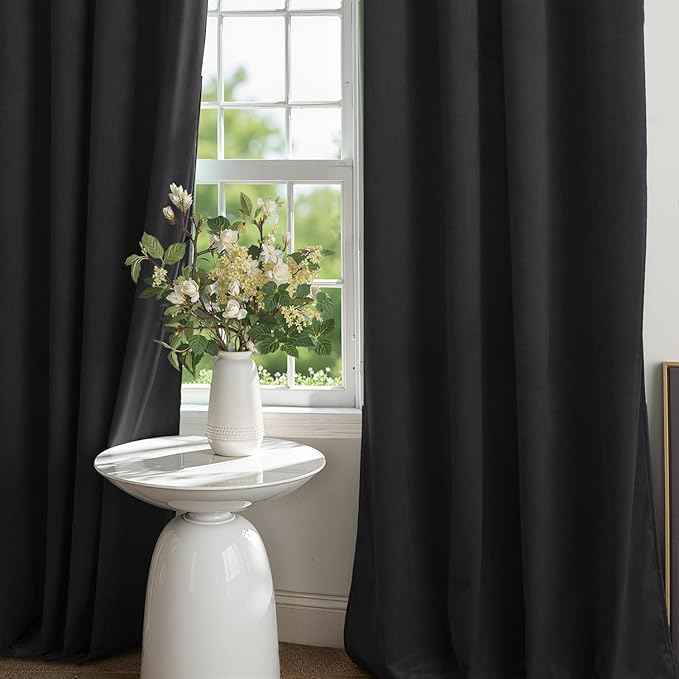 Cherry Home Set of 2 Velvet Thermal Blackout Curtain Panel Drapes Grommet Draperies Eyelet 52Wx84L inch Black(2 Panels) Theater| Bedroom| Living Room| Hotel