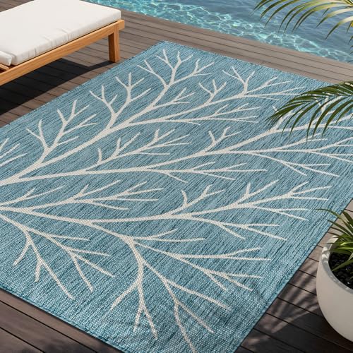 Washable Indoor Outdoor Rug 9x12 Modern Area Rugs Branch Pattern Non Shedding Waterproof Easy Clean Patio Deck Porch Living Room Bedroom Garden RV (108 Sq Ft)